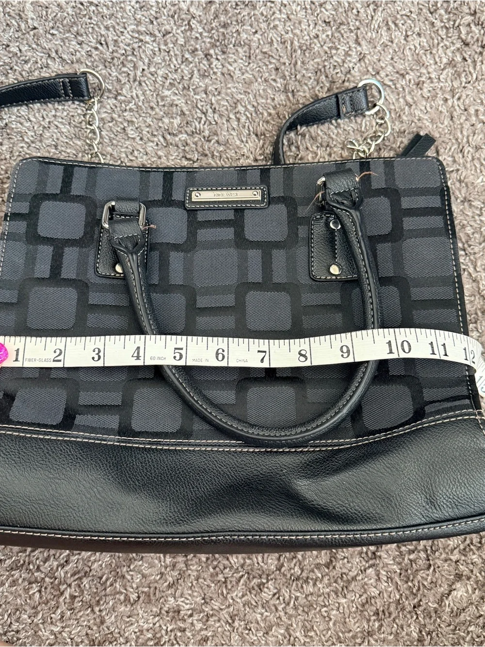 Nine West Black Pattern Handbag with Long Strap and Short Strap